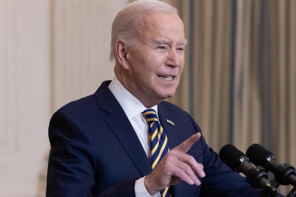 El presidente de Estados Unidos, Joe Biden, fue registrado este martes, 6 de febrero, durante una alocución en la Casa Blanca, en Washington DC (EE.UU.).