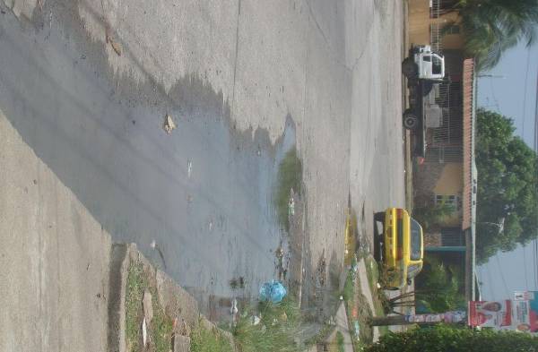 Aguas negras se empozan en la vía.