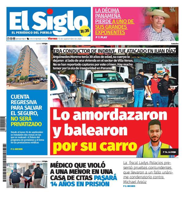 Portada del impreso para este viernes 13 de septiembre