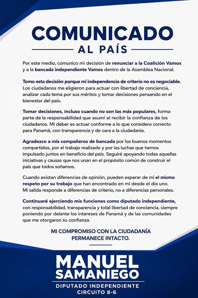 ¡Otro que deja el plumero! Diputado Manuel Samaniego renuncia a la bancada Vamos