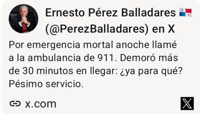 Ernesto Pérez Balladares lamenta la pérdida de su amigo Rómulo Abad y denuncia demora del 911