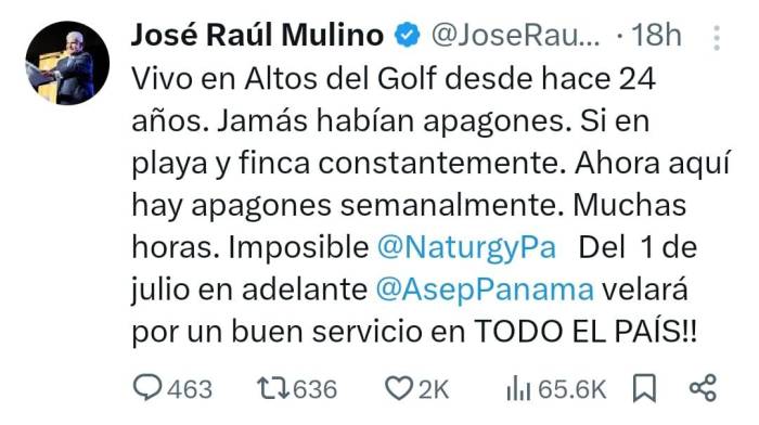 Mulino muestra su frustración por los apagones