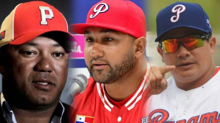 El manager de la Selección de Béisbol de Panamá, José Mayorga (c) estará acompañado en su cuerpo técnico por los exgrandes Ligas Julio Mosquera (i) y Einar Díaz (d).