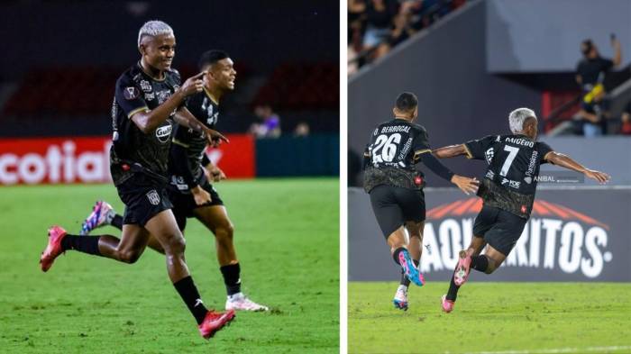 Ángel Caicedo celebra su gol de tiro libre que selló la histórica victoria del CAI sobre Saprissa en la Copa Centroamericana 2025.