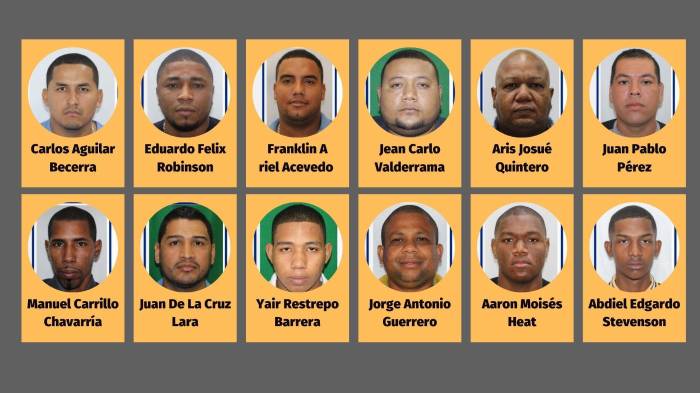 Carlos Roberto Aguilar Becerra, alias ‘Robert’ (primero a la izquierda), líder de la organización ‘Mafia Filipinas’, encabeza la lista con la recompensa más alta.