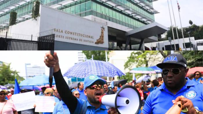 Foto superior: Sede de la Sala Constitucional de Costa Rica. Inferior: protesta de docente en Panamá.