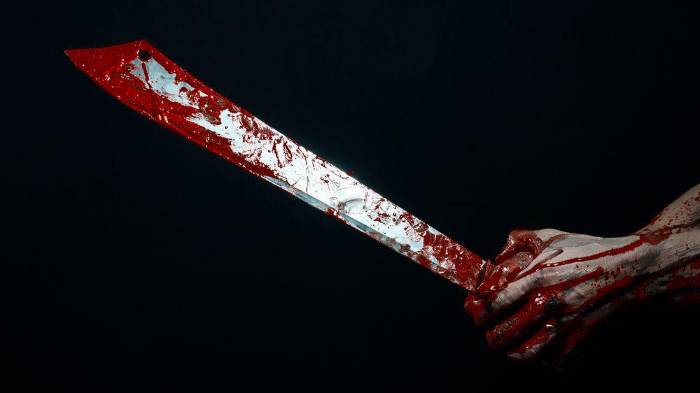 Bloody hands with a machete zombie demon maniac knife