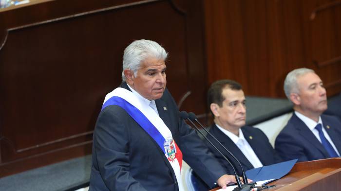 El presidente José Raúl Mulino durante su segundo discurso ante la Asamblea Nacional.