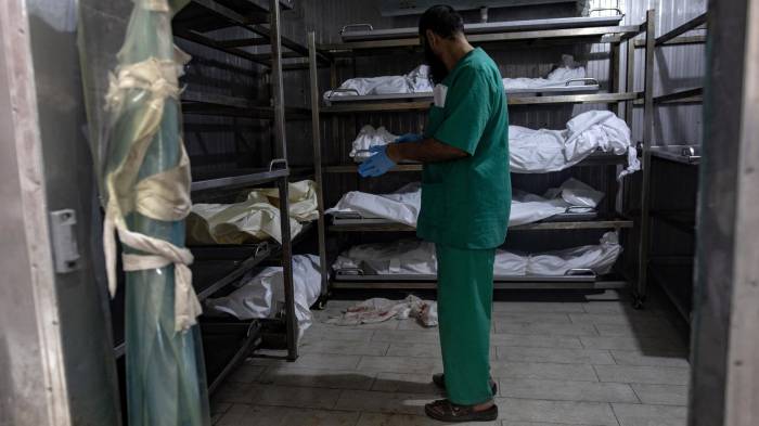 Morgue del Hospital Nasser en Jan Yunis, en el sur de la Franja de Gaza, el 12 de agosto de 2024.