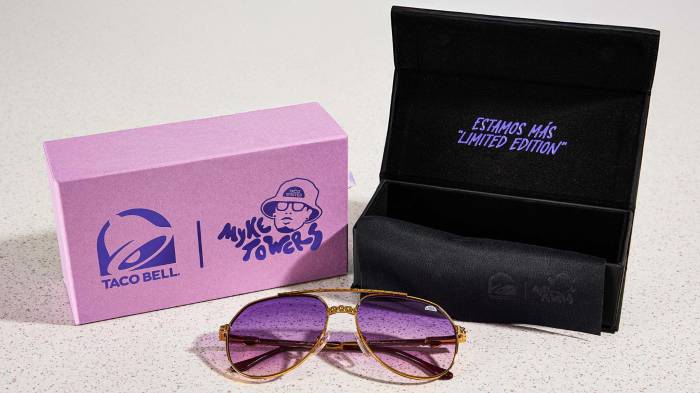 Myke Towers y Taco Bell anunciaron la segunda fase de su colaboración, que incluye dos componentes principales: la intervención de los icónicos sobres de salsa con mensajes inspiracionales y el lanzamiento de una colección ultra limitada de gafas de sol.