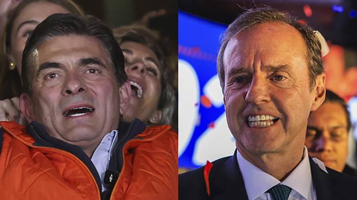 Los candidatos opositores a la Presidencia de Bolivia Rodrigo Paz Pereira (i) y Jorge Quiroga, quienes disputarán la primera segunda vuelta electoral en la historia del país. EFE/ Luis Gandarillas / Gabriel Márquez