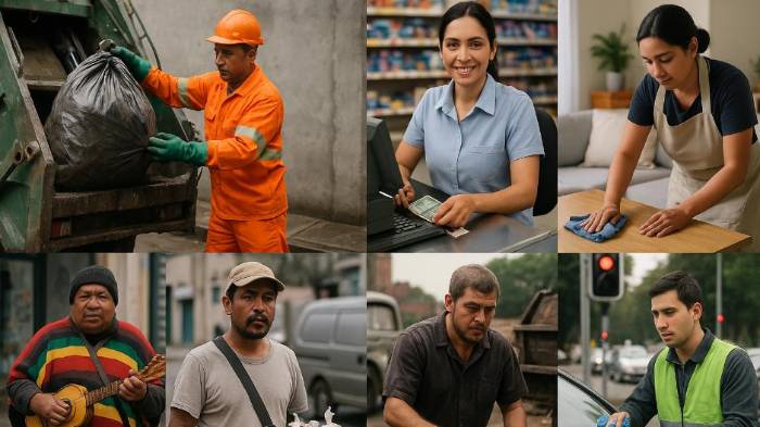 Imagen combinada de diferentes oficios que desempeñan las personas.