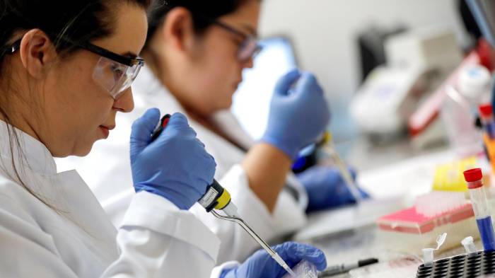 Científicas brasileñas trabajando en el laboratorio de Inmunología