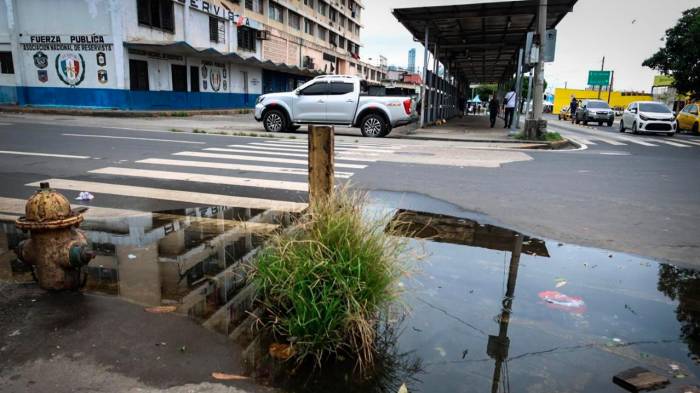 Paso peatonal cerrado por desperdicios y agua estancada