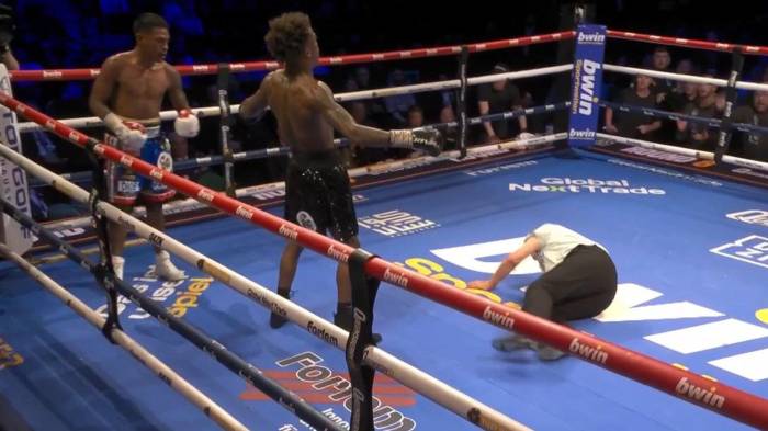 El árbitro cayó a la lona tras ser impactado accidentalmente, mientras Ricardo Núñez y Jadier Herrera continuaban de pie intercambiando golpes en el octavo asalto.