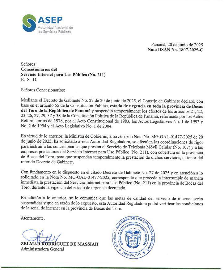 Suspenden los servicios de internet y telefonía en Bocas