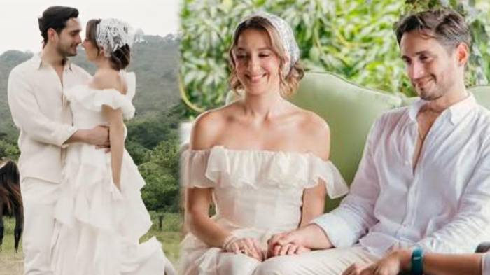 Diego de Obaldía y María Fernanda Achurra celebraron su boda civil con una estética inspirada en el estilo bohemio y retro