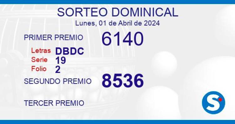 Sorteo Dominical del 1 de abril de 2024