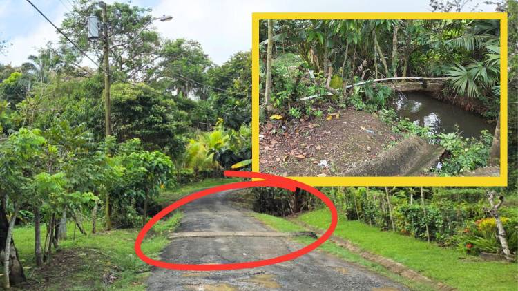 Imagen del resalto en primer plano y la quebrada al fondo. Avanzan investigaciones para esclarecer el caso.