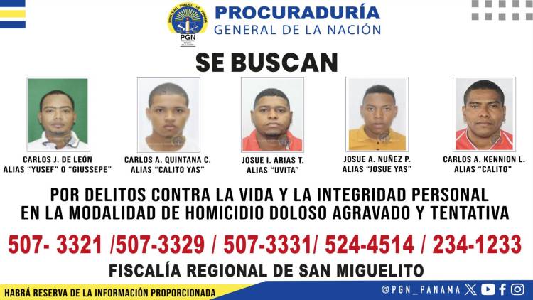 Los cinco más buscados por homicidio en San Miguelito