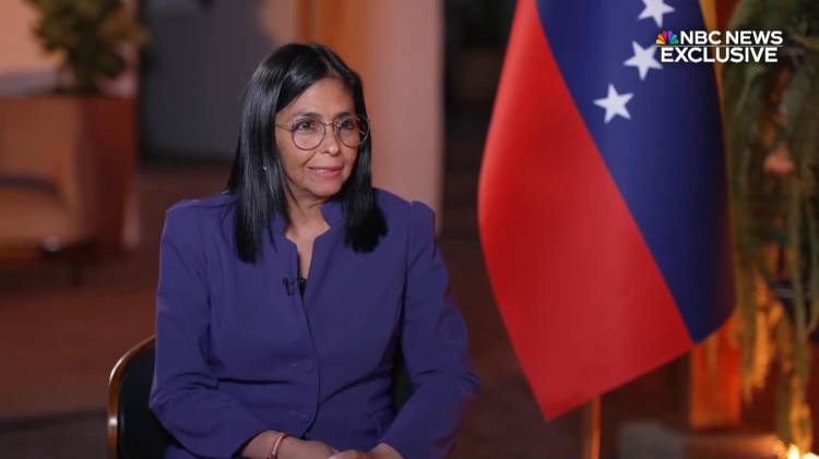 Captura de video cedida por NBC News que muestra a la presidenta encargada de Venezuela, Delcy Rodríguez, en Caracas (Venezuela). EFE/ Kristen Welker / NBC News