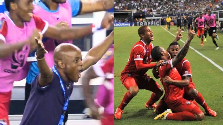 Dely Valdés y el banquillo de Panamá celebran el gol de Román Torres.