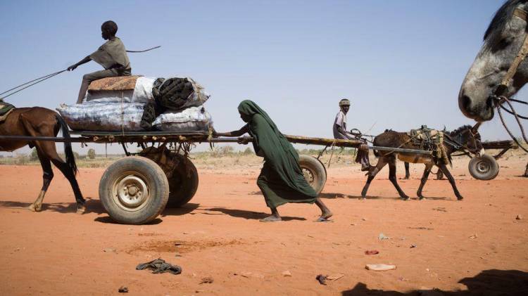 Paso fronterizo de Adre entre Chad y Sudán. 600.000 personas ya huyeron de la guerra en Sudán para buscar refugio en Chad desde abril de 2023 y cada día llegan nuevas personas.