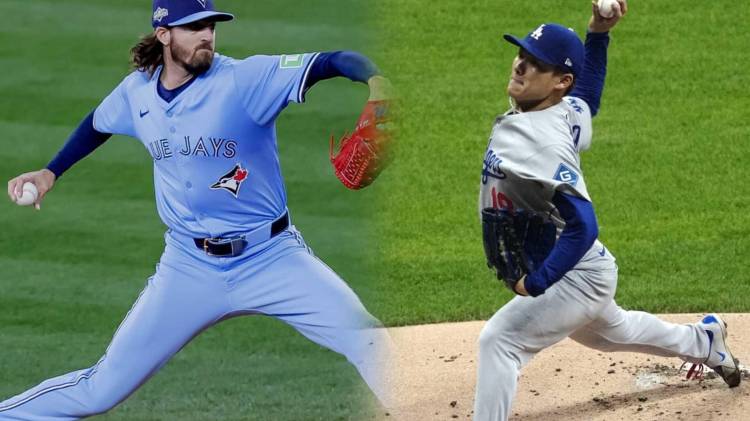 Kevin Gausman (i) abrirá por los Azulejos, mientras que el japonés Yoshinobu Yamamoto (d) será el encargado de lanzar por los Dodgers en el Juego 2 este sábado 25 de octubre.