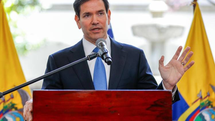 El secretario de Estado de los Estados Unidos, Marco Rubio, al intervenir, el pasado 4 de septiembre, durante una rueda de prensa, en Quito (Ecuador).