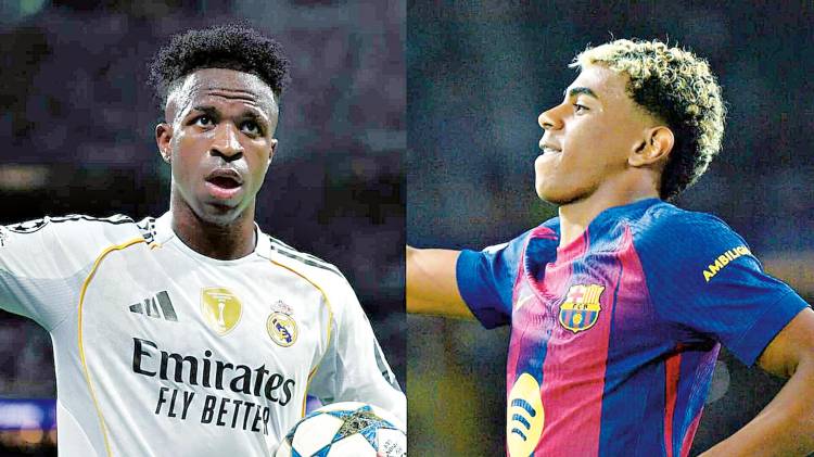 El brasileño Vinícius, del Real Madrid, y el español Lamine Yamal, del Barça.