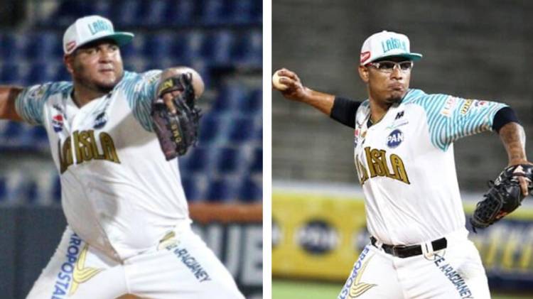 Abdiel Saldaña (i) y Jorge García (d) de los Bravos de Margarita.