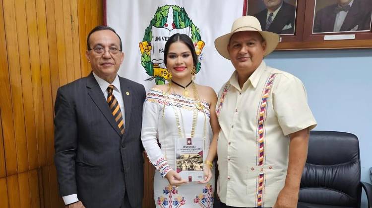 La reina del Festival del Manito de Ocú, Joselin Mairee Higuera Ávila, visitó al doctor Eduardo Flores Castro, rector de la Universidad de Panamá para promover esta emblemática festividad nacional.