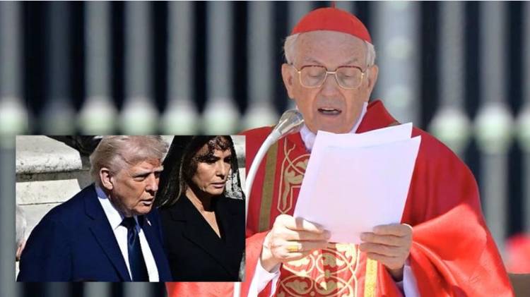 Trump escuchando la homilía por el cardenal Giovanni Battista Re