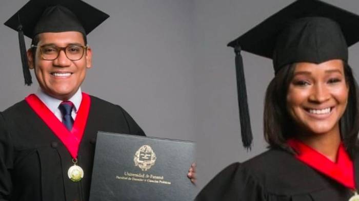 Félix Antonio Chávez y Yomatsy Hazlewood celebran su graduación con honores en Derecho y Ciencias Políticas.