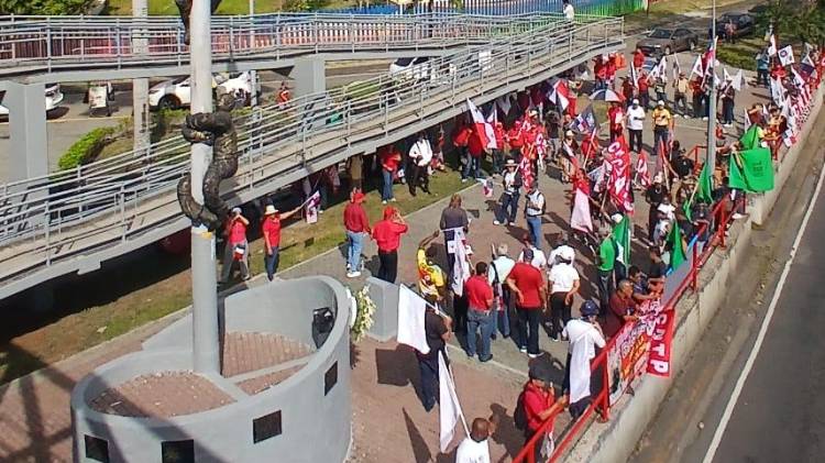 Los manifestantes marcharon portando banderas y pancartas.