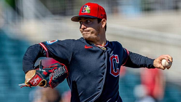 Logan Allen durante su labor de hoy con Cleveland.