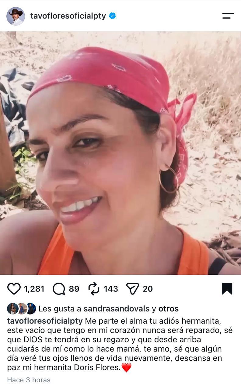 Publicación que realizó Gustavo ‘Tavo’ Flores para despedir a su hermana.