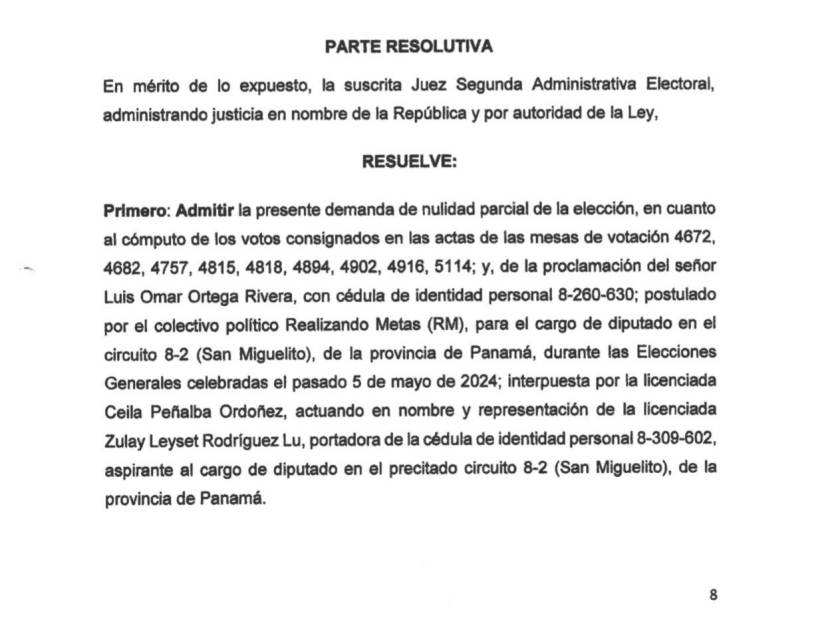 Juzgado admite demanda de impugnación de Zulay Rodríguez