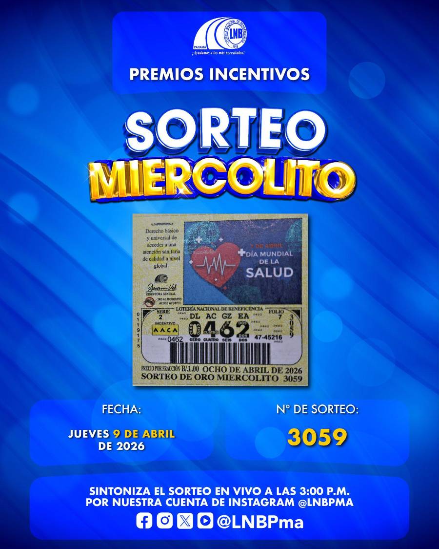 Lotería de Panamá: Resultado del sorteo miercolito del 8 de abril de 2026