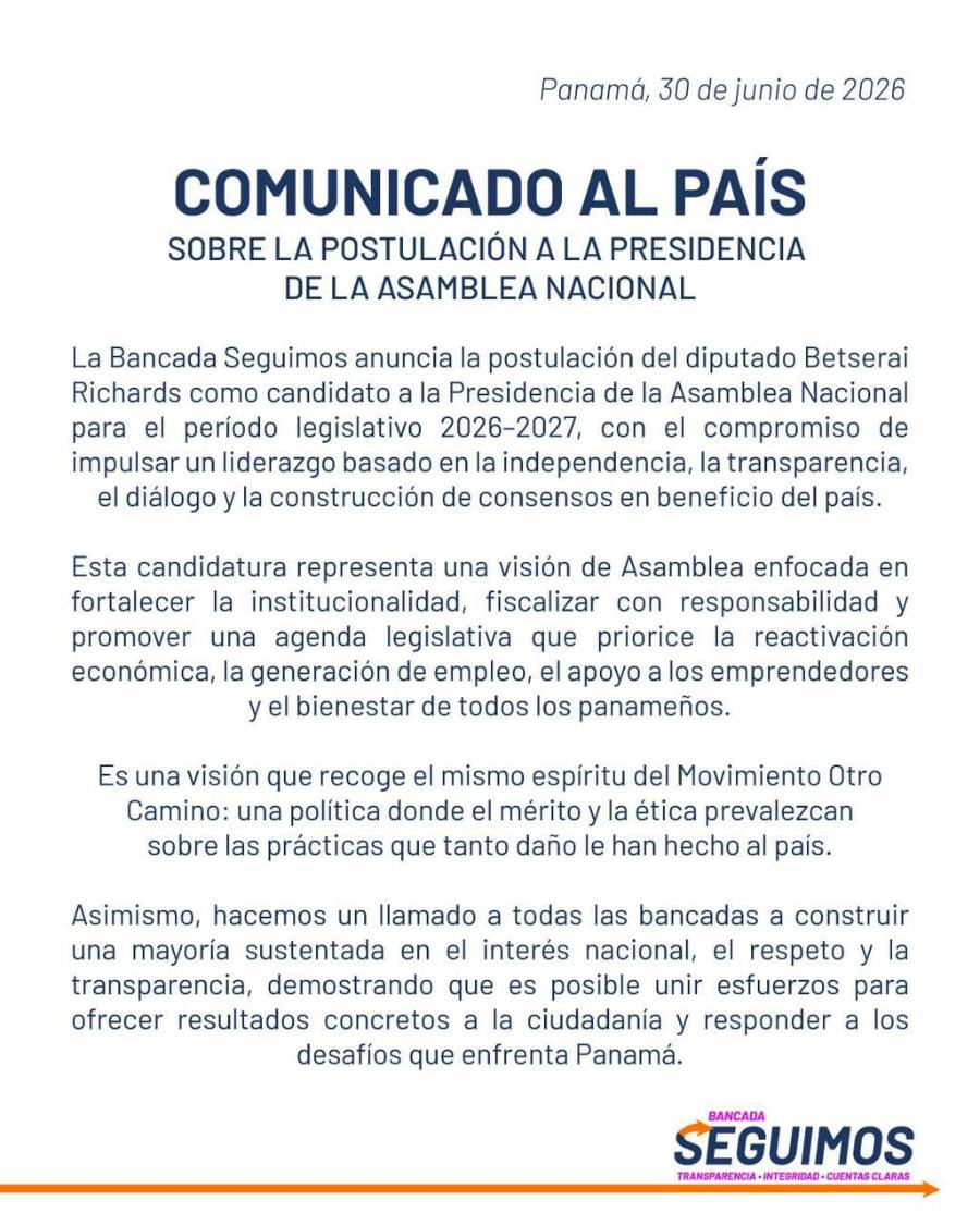 Bancada Seguimos postulará a Betserai Richards para presidir la Asamblea Nacional