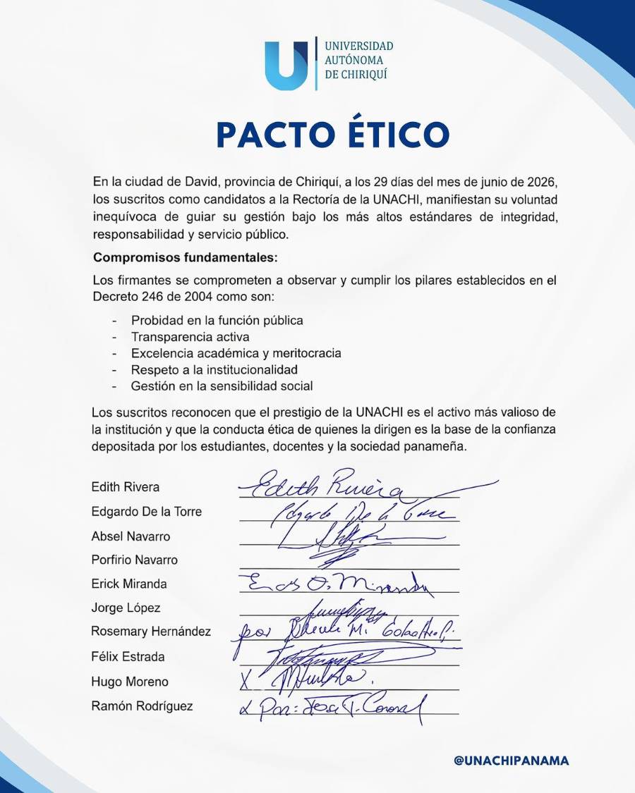Aspirantes a la rectoría de la UNACHI firman pacto ético