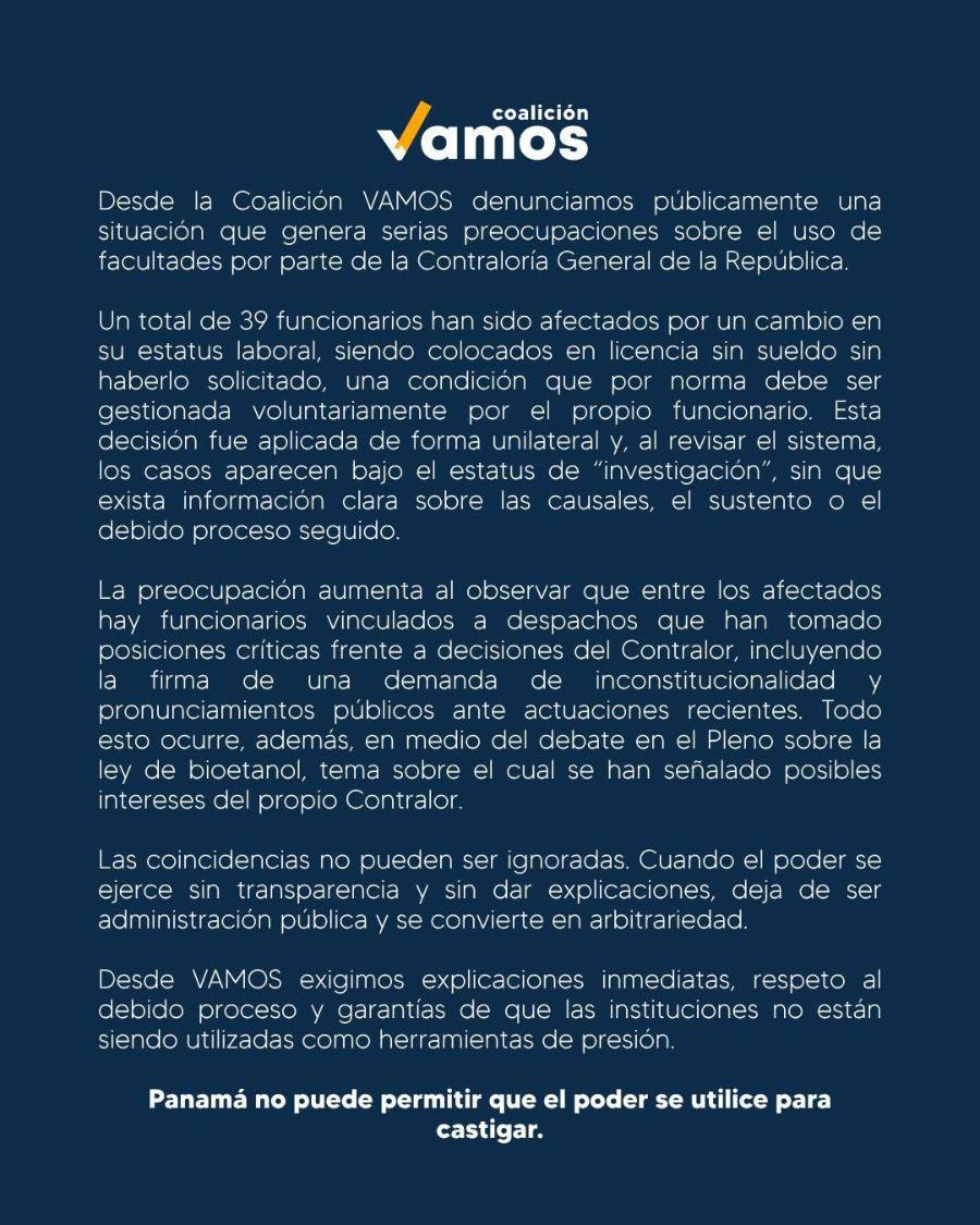 Polémica en la Asamblea: Vamos acusa al contralor de cambiar estatus a funcionarios