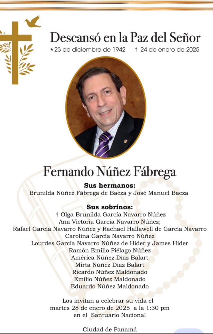 Falleció el excanciller Fernando Núñez Fábrega el 24 de enero