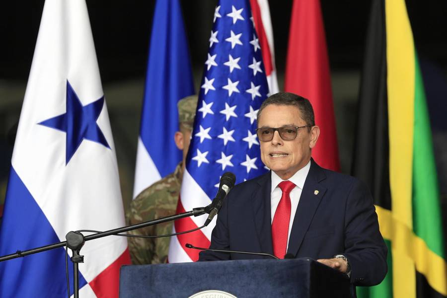 Ministro de Seguridad de Panamá, Frank Ábrego, habla en la inauguración del ejercicio multinacional Panamax 2026 este lunes.