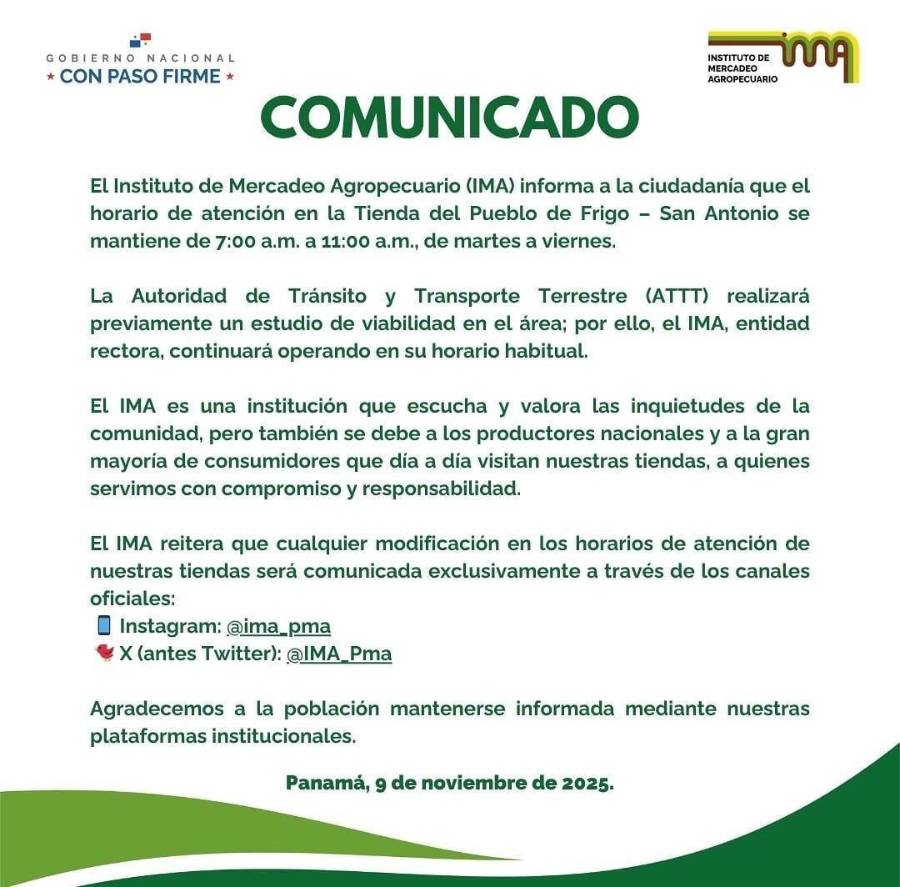 Tiendas del IMA reabrirán este miércoles en todo el país